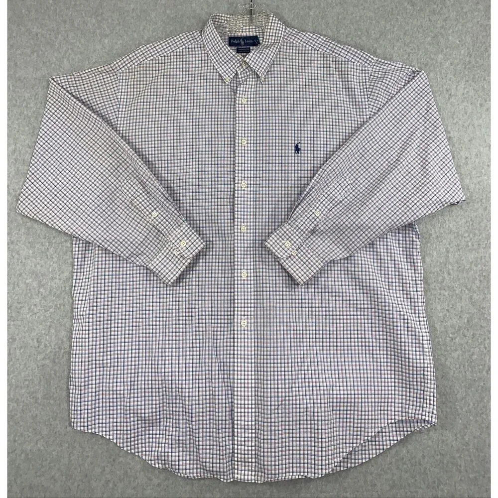 Polo Ralph Lauren Yarmouth Shirt 17 1/2 34/35 Long Sleeve Check Picnic Pink Blue